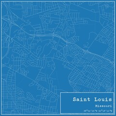 Blueprint US city map of Saint Louis, Missouri.