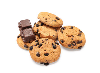 Cookies with chocolate on white background