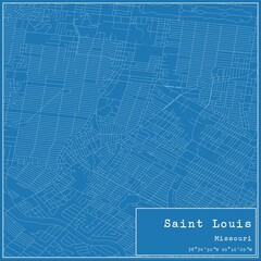 Blueprint US city map of Saint Louis, Missouri.