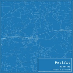 Blueprint US city map of Pacific, Missouri.