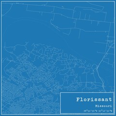 Blueprint US city map of Florissant, Missouri.