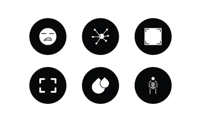 user interface filled icons set. user interface filled icons pack included boring, nuclear cells, screen in white, corners, big and small drops, anatomy class skeleton vector.