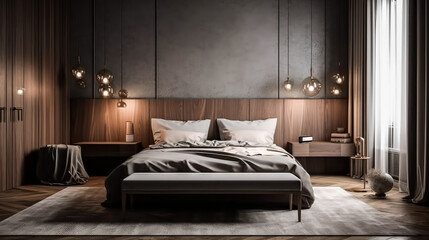 3D rendering Bedroom Concept: A Stylish and Inviting Space for Modern Living and Relaxation, with Contemporary Design Elements, modern Ambiance, and Superior Comfortable interior design