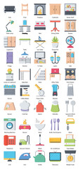 Furniture Flat Icons Office Hardware Workplace Icon Set in Color Style 50 Vector Icons