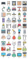 Furniture Line Color Icons Office Hardware Workplace Icon Set in Filled Outline Style 50 Vector Icons
