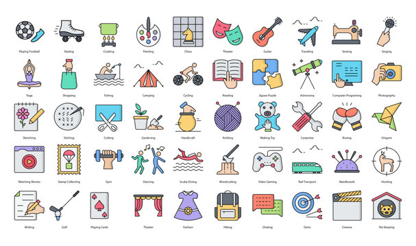 Hobbies Line Color Iconset Hobby Sport Activity Filled Outline Icon Bundle