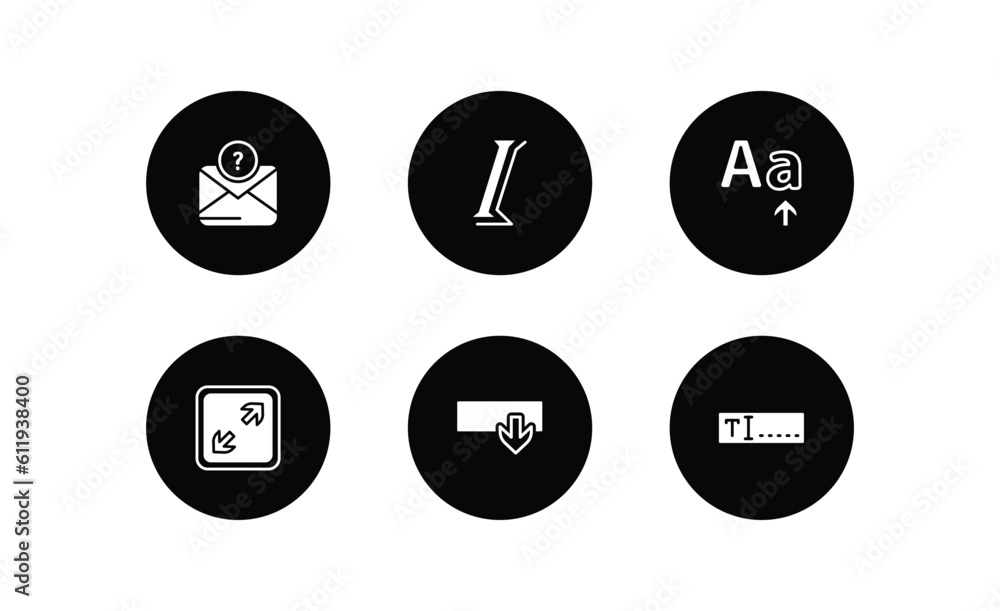 Poster user interface filled icons set. user interface filled icons pack included anonymous message, italic