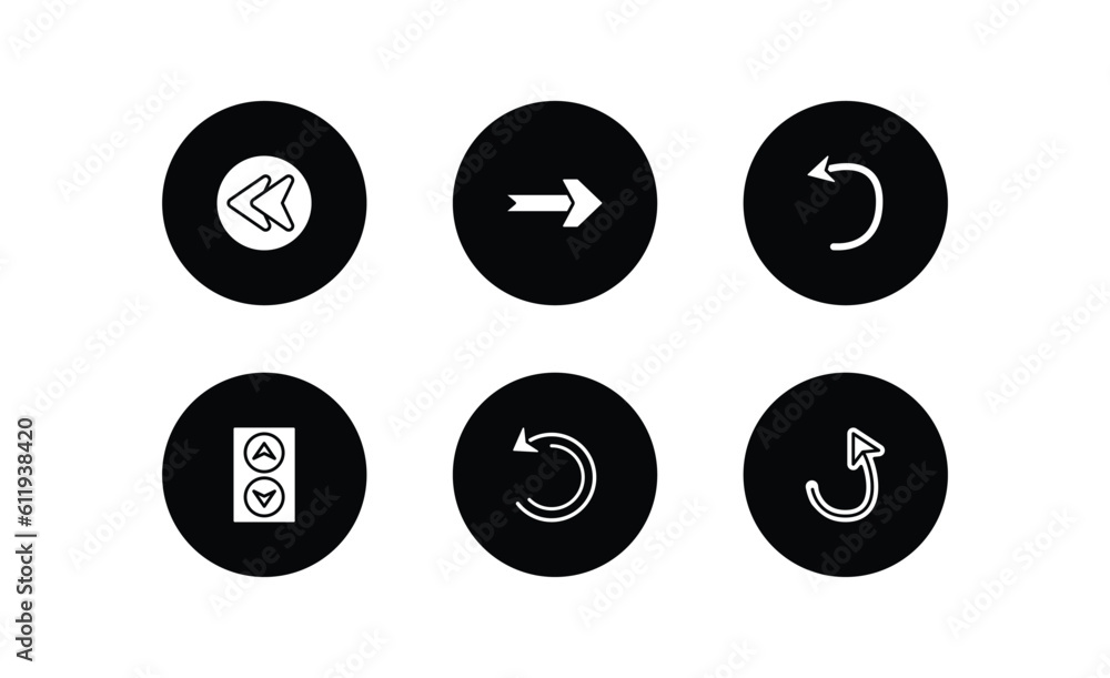 Poster user interface filled icons set. user interface filled icons pack included back arrow, curved right 