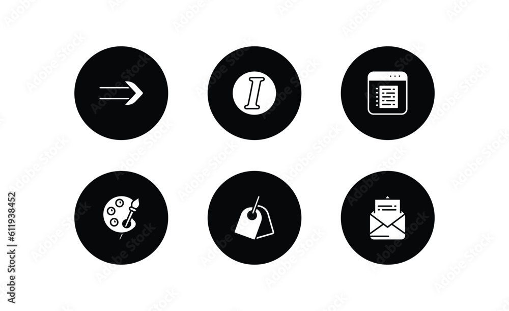 Poster user interface filled icons set. user interface filled icons pack included slim right, italic, note 