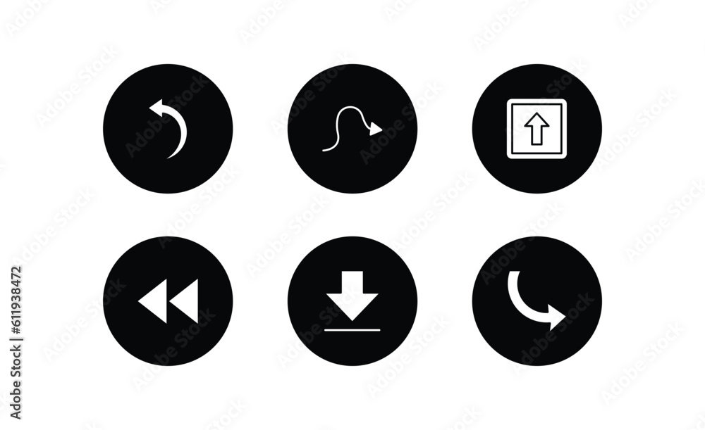 Poster user interface filled icons set. user interface filled icons pack included curve left arrow, sketche