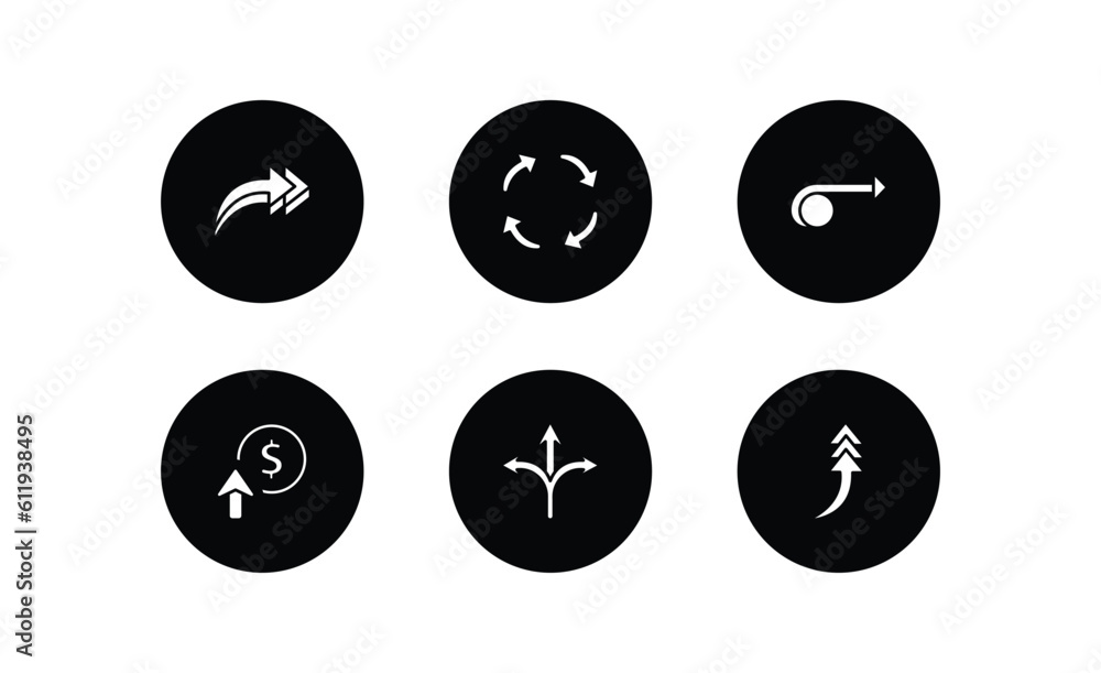 Poster user interface filled icons set. user interface filled icons pack included 3d turn right arrow, rota
