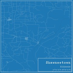 Blueprint US city map of Shawneetown, Illinois.