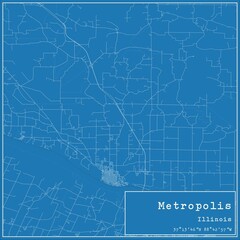 Blueprint US city map of Metropolis, Illinois.