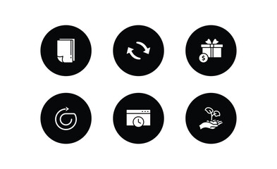 user interface filled icons set. user interface filled icons pack included white paper, update arrow, incentive, spinning arrows, window time, hand and sprout vector.