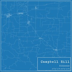Blueprint US city map of Campbell Hill, Illinois. - obrazy, fototapety, plakaty