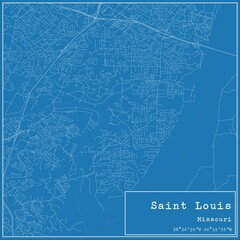 Blueprint US city map of Saint Louis, Missouri.