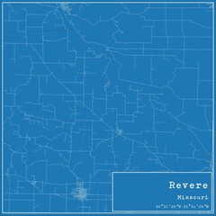 Blueprint US city map of Revere, Missouri.