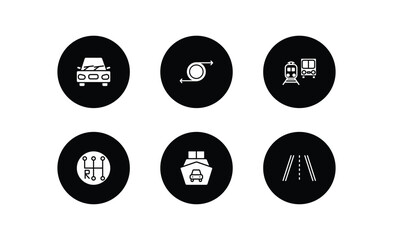 transport filled icons set. transport filled icons pack included car, recirculation, public transportation, gearshift, ferry carrying cars, road with broken lines vector.