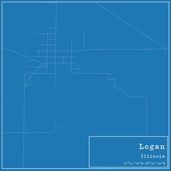 Blueprint US city map of Logan, Illinois.