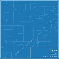 Blueprint US city map of Alma, Illinois.