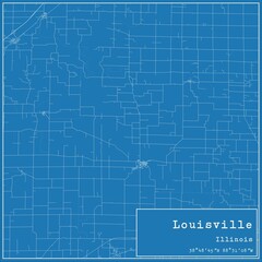 Blueprint US city map of Louisville, Illinois.