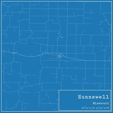 Blueprint US city map of Hunnewell, Missouri.