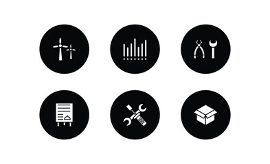 tools and utensils filled icons set. tools and utensils filled icons pack included windmills, sound wave bars, tools and utensils, daily specials board, reparation, open black box vector.