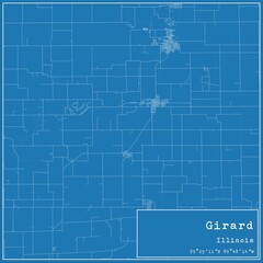 Blueprint US city map of Girard, Illinois.