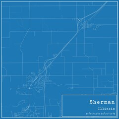 Blueprint US city map of Sherman, Illinois.