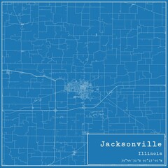 Blueprint US city map of Jacksonville, Illinois.