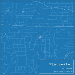 Blueprint US city map of Winchester, Illinois.