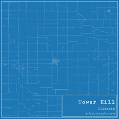 Obraz premium Blueprint US city map of Tower Hill, Illinois.