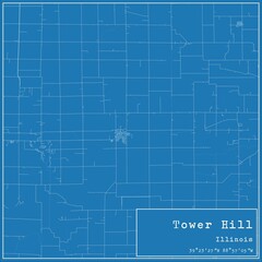 Blueprint US city map of Tower Hill, Illinois.