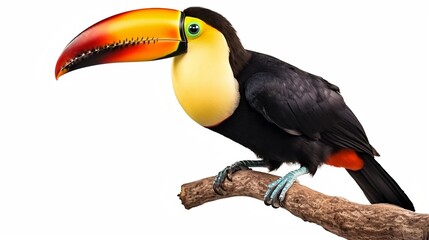 Toucan sitting on a branch on a white background. Generative AI