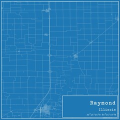 Blueprint US city map of Raymond, Illinois.