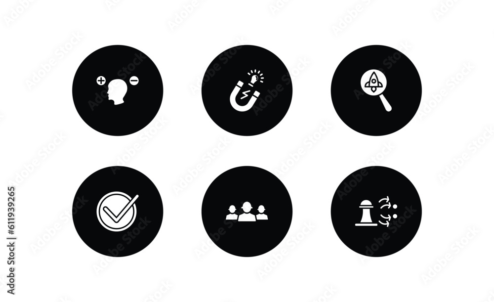 Poster startup stategy and filled icons set. startup stategy and filled icons pack included attitude, idea 