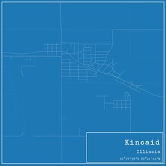 Blueprint US city map of Kincaid, Illinois.