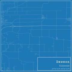Blueprint US city map of Dawson, Illinois.