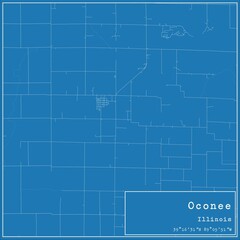 Blueprint US city map of Oconee, Illinois.