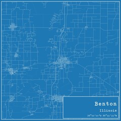 Blueprint US city map of Benton, Illinois.