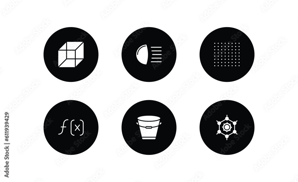 Poster shapes filled icons set. shapes filled icons pack included geometry cube, high beam, dot square, fun