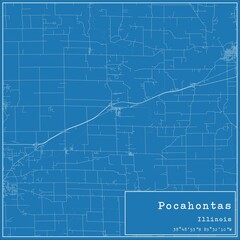 Blueprint US city map of Pocahontas, Illinois.