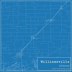 Blueprint US city map of Williamsville, Illinois.
