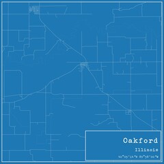 Blueprint US city map of Oakford, Illinois.