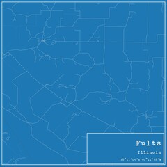 Blueprint US city map of Fults, Illinois.