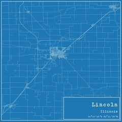 Blueprint US city map of Lincoln, Illinois.