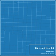 Blueprint US city map of Springfield, Illinois.