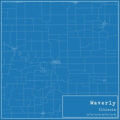 Blueprint US city map of Waverly, Illinois.