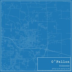 Blueprint US city map of O'Fallon, Illinois.