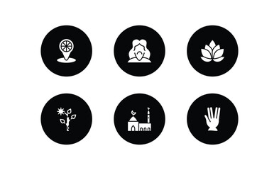 religion filled icons set. religion filled icons pack included india, jesus, lotus, budding staff, medina, ohr vector.